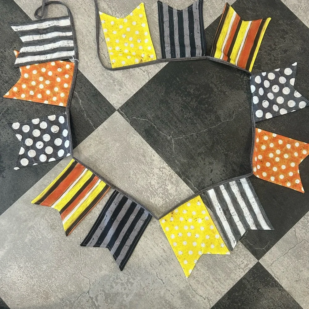 NWT - Halloween Black Orange White and Yellow Canvas Pennant Banner, Set of 2
